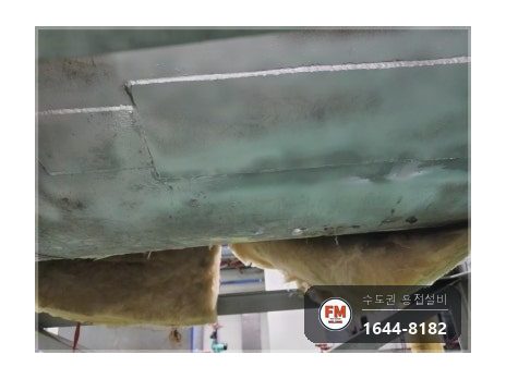 기계실 온수탱크 하부 크랙 누수 곡면 보강판 이중 알곤 용접 시공 사진 19